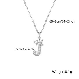 Hcvone Initial Silver Necklace Charm Choker Jewellery Birthday Christmas Letter A Dainty Crown Crystal Pendant Alphabet Necklaces For Girls Teen Women (J)
