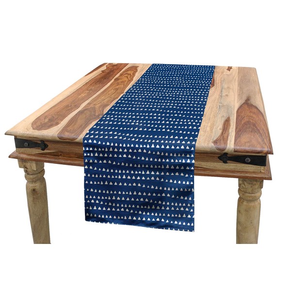ABAKUHAUS Blue and White Table Runner, Hand Drawn Style Pattern