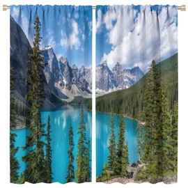 Lake Blackout Curtain, Nature Mountain Forest Scenic Beautiful Lake Landscapes Home Decor Windows Rod Pocket Curtains for Kitchen Cafe Office Bedroom Living Room Drapes 42x45in