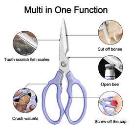 CGBE Kitchen Scissors, Stainless Steel Household Scissors, Heavy Duty, Dishwasher Safe, All-Purpose Scissors, Sharp Cooking Scissors for Kitchen, Chicken, Poultry, Fish, Meat, Herb Silver, Purple