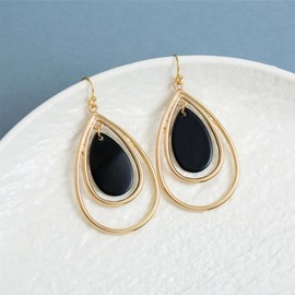 Rosslyons Waterdrop Beads Dangle Earrings for Women Boho Natural Shell Colorful Geometric Drop Statement Earrings for Western Women (Black)