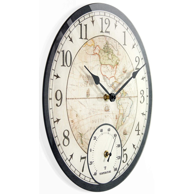 Infinity Instruments Orbis Indoor Outdoor Wall Clock and Thermometer, Traditional