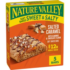 Nature Valley Soft Baked Sweet and Salty Bars, Salted Caramel, Morning Snacks, Made with Whole Grain, 5 Bars, 6.2 oz