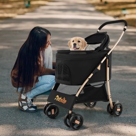 PETSITE 3-in-1 Pet Stroller, Portable Folding Dog Cat Stroller with Removable Car Seat Carrier, Adjustable Canopy, Zippered Mesh Entry and Storage Basket, Dog Stroller for Small or Medium Sized Dogs