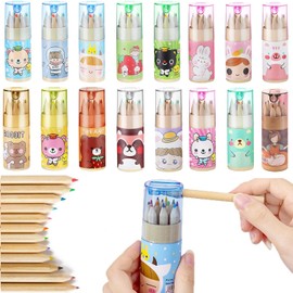 Vikmyer Pack of 16 Mini Colouring Pencils with Sharpener, Portable Colouring Pencils in Tube Drawing for Children Artists Writing Sketching Painting Classroom School Supplies (16)