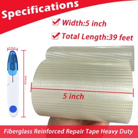 Clroursim Fiberglass Rv Awning Repair Tape Kit - 5 Inch Wide 39ft Heavy Duty Waterproof Tear Repair Patch for Tent, Tarp, Canopy, Boat with Canvas Tape and Sail Repair Tape