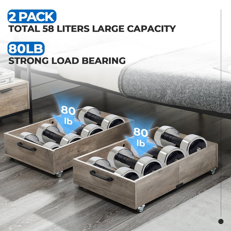 TIOPGHAD Under Bed Storage with Wheels, 2-Pack Under Bed Shoe