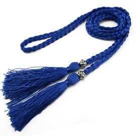 MoYoTo Women's Fashion Bowknot Thin Braided Belt for Dress with Tassel (Multicolor) (Blue)