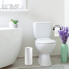 Autumn Alley White Toilet Paper Holder Canister with Lid – Vertical Rustproof Free-Standing Farmhouse Metal Toilet Tissue Caddy for 3 Mega Rolls, Rustic Enclosed Toilet Storage Stand