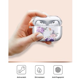 JIAXIUFEN for Airpods Pro 2nd Generation Case Cover Gold Glitter Butterfly Design Protective TPU Skin for Women Girl with Keychain Compatible with AirPods Pro 2019/Pro 2 Gen 2022 Flower Purple