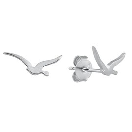 Flying Seagull Minimalist Stud Earrings in Sterling Silver, Non-Precious Metal, No Gemstone