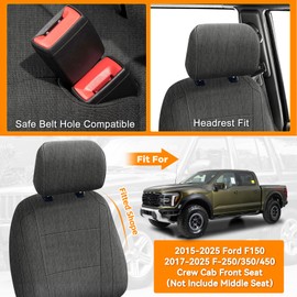 Kistrba Front Seat Cover Compatible with 2015-2025 Ford F-150 2017-2025 F250/F350/F450 Crew Cab, Heavy Duty Cationic Linen Fabric Seat Protector, Charcoal