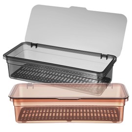Garneck 2-piece Cutlery Storage Box with Lid Plastic Utensil Organizer for Kitchen Includes 1 Brown and 1 Grey Tray Countertop Storage Solution
