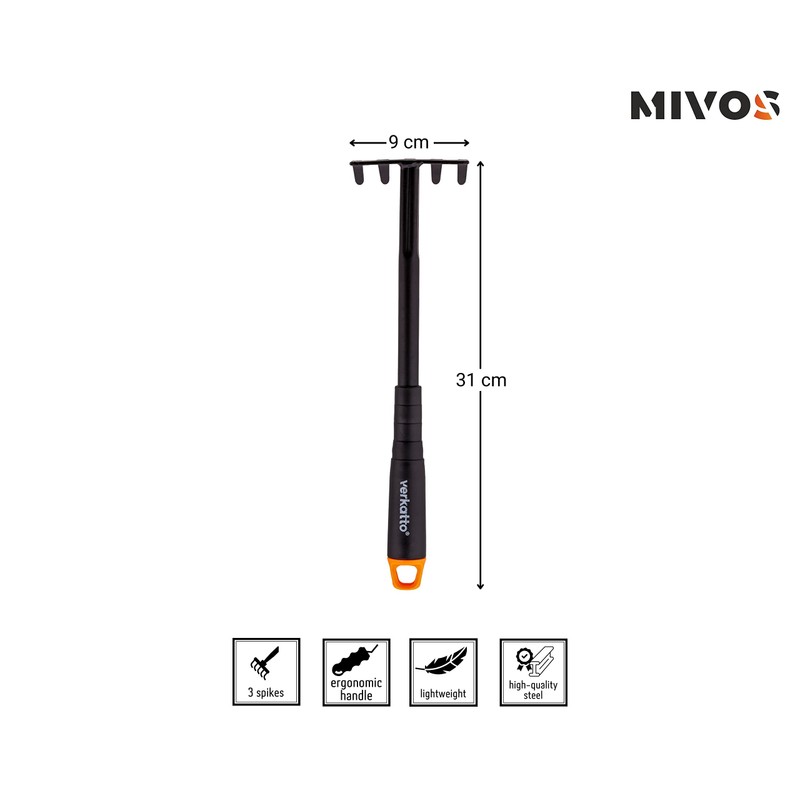 Mivos Steel Garden Hand Rake - Small 5 Tooth Garden
