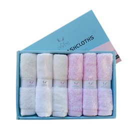 elves Bamboo Viscose Washcloth Baby Set of 6 - Ultra Soft Wash Cloths for Face and Body - Small Face Towel for Baby Girl (White&Pink)