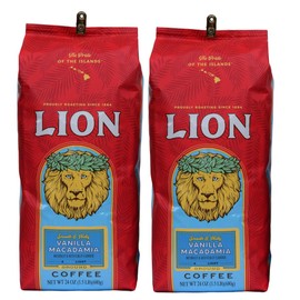 Lion Coffee, Vanilla Macadamia Flavor Light Roast - Ground Coffee, Two 24 Ounce Bags
