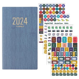 2024 Planner A6 with Sticker, 52 Week Calendar, Weekly Planner, Book Calendar, School Calendar, Daily Planner, Daily Planner, Notebook Diary Annual Calendar, Weekly Calendar Organisation (Blue)