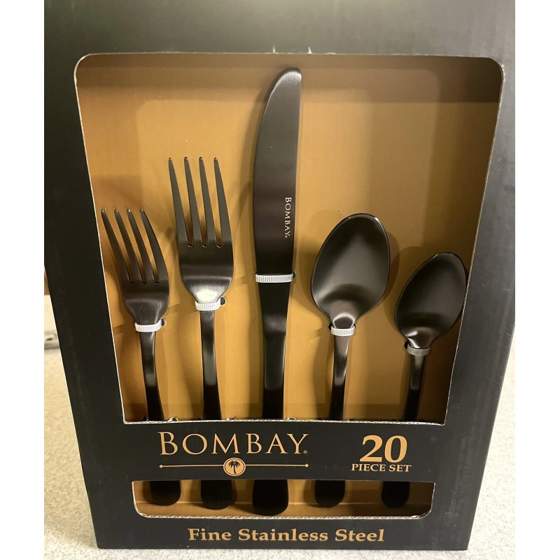 Bombay GENEVA 20 pc Fine Stainless Steel Black Flatware Set