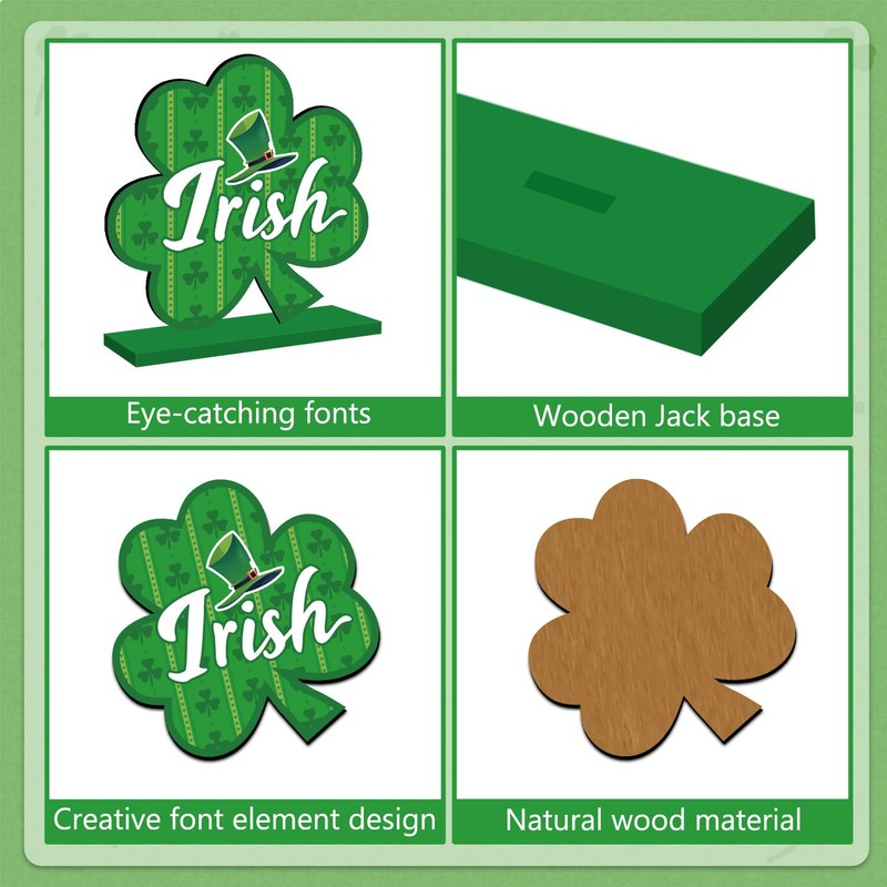 6Pcs St Patricks Day Decorations Table Wooden Centerpiece Happy St.