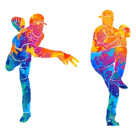 WOYINIS Colorful Baseball Player Wall Decals Sport Theme Baseball Wall Stickers Peel & Stick Colors Splash Wall Art Decor for Boys Teens Room Kids Bedroom Playroom Wall Decoration