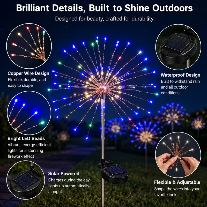 Solar Firework Garden Light for Outdoor Decor – Copper Wire
