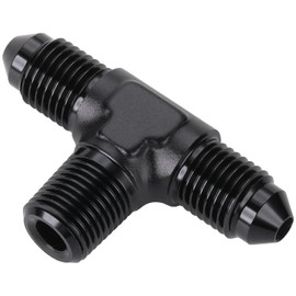 Podavelle 3AN Male Flare Tee to 1/8 NPT on Side Branch T Fitting Adapter Aluminum Black