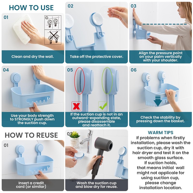 TAILI Shower Shelf Suction Cup No Drilling Shower Organiser Shower