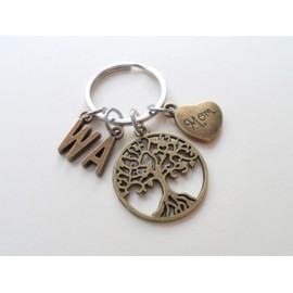 Custom Bronze Family Tree Keychain with Letter Charms, Gift for Mom or Gift for Grandma