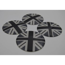 4X Black/Grey Union Jack UK Flag Wheel Center Cap Cover Compatible with Mini Coopers R50 R51 R52 R53 R55 R56 R57 R58 R59 R60 R61 F55 F56
