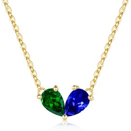 Turandoss May & December Birthstone Necklace for Women - Created Emerald, Tanzanite Necklace & Pear Birthstone Necklaces for Women, 14K Dainty Gold Plated Necklaces for Women’s Jewelry Gifts