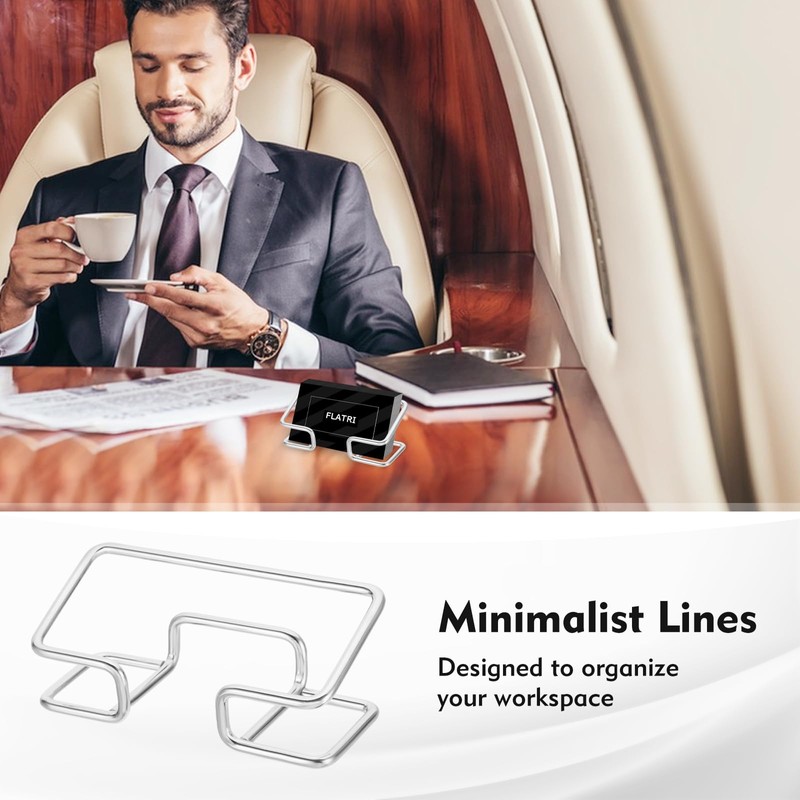 FLATRI Business Card Holder for Desk, Silver Modern Business Card