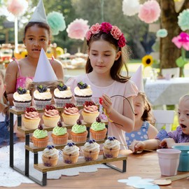 YestBuy Rustic Wood Cupcake Stand, 4 tier Wooden Cupcake Display Riser, Stepped Display Stand for Cupcakes, Perfume, Cologne, Spiece and Other Small Items