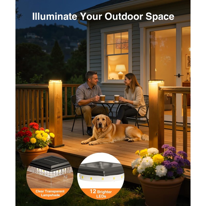 ENSLI 4x4 Solar Post Cap Lights Outdoor, 6 Pack Fence