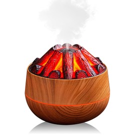 Campfire Flame Diffuser 300ml – Ultra-Quiet Aromatherapy Humidifier with Auto Shut-Off, Wood Grain Design for Home, Office, Gym