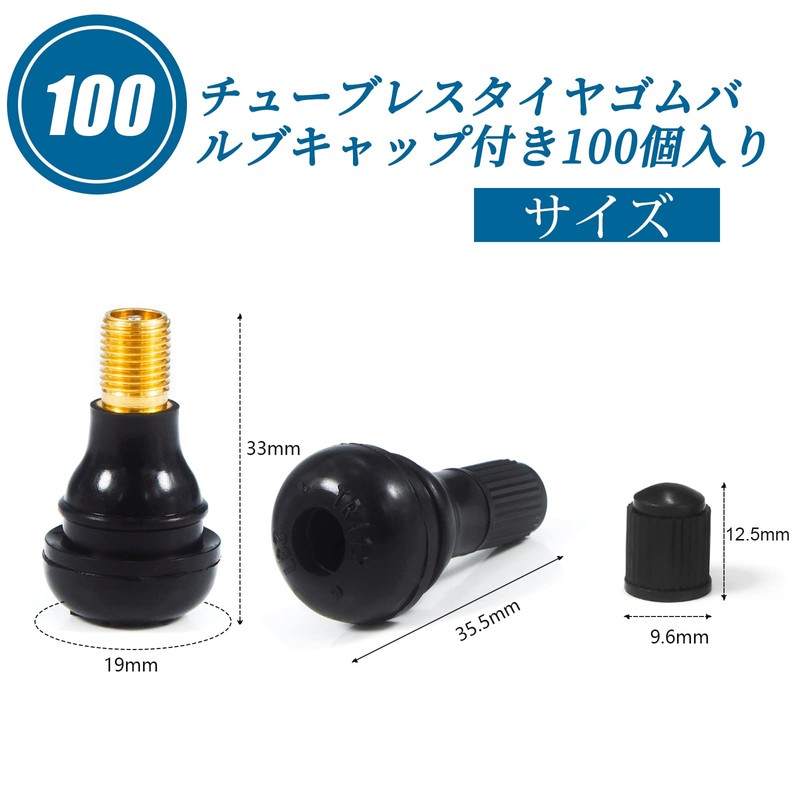 JiiinMiiin TR412 100pcs Air Valve Rubber Valve with Valve Core