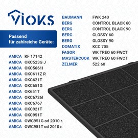 VIOKS 2x Activated Carbon Filter Cooker Hood 230 x 250 x 10 mm Replacement for Amica FWK-250 Cooker Hood Filter – Carbon Filter Cooker Hood Extractor Hood Filter Activated Carbon for KF 17142 Amica