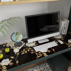 Laatse Black Golden Floral Peel and Stick Wallpaper Flowers Contact Paper 17.5"x118" Self Adhesive Waterproof Vintage Dark Floral Wall Paper for Shelf Liner Cabinet Decor