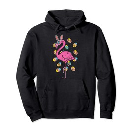Flamingo Bunny Ears Glasses Eggs Easter Bird Animal Women Pullover Hoodie