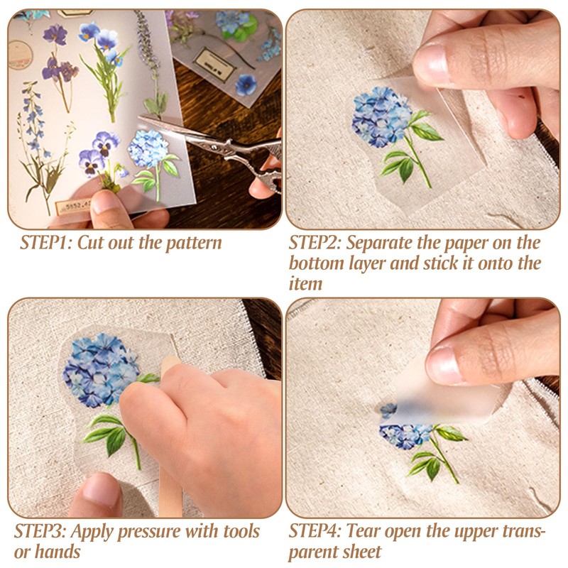 WANDIC Flower Rub Stickers 6 Styles 12 Sheets Natural Plant