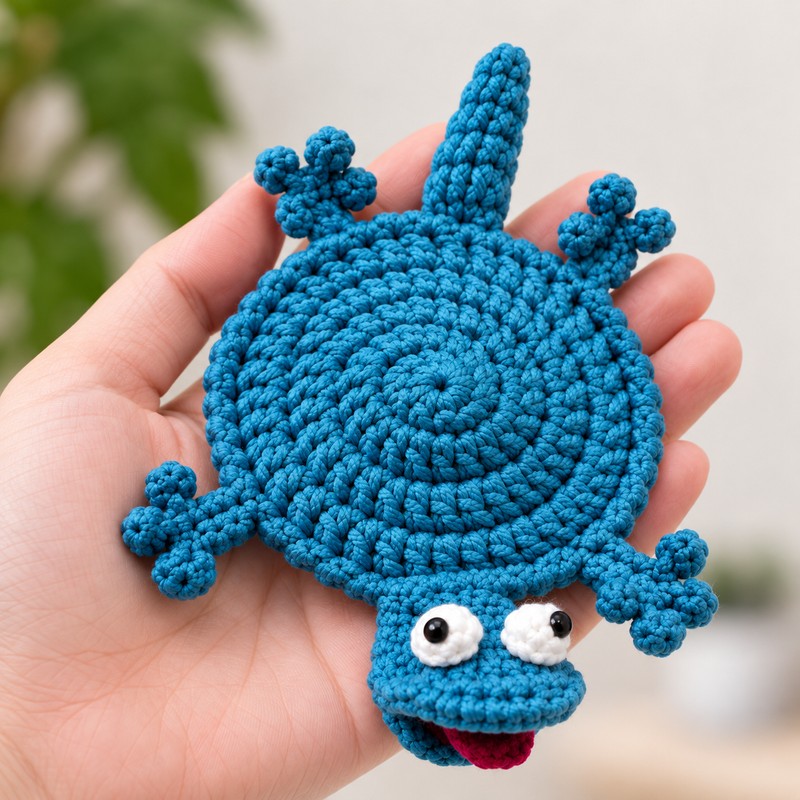 Blue Lizard Crochet Cup Coaster for Coffee & Tea –