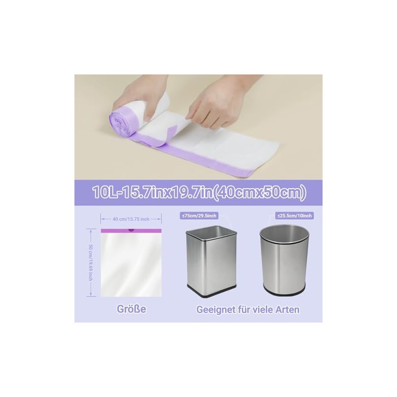 Small Bin Liners 10 L with Drawstring Rubbish Bags Tear-Resistant