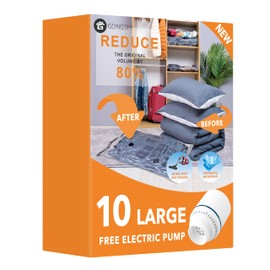 10 Large Vacuum Storage Bags with Electric Pump, Space Saver Bag for Clothes, Mattress, Blanket, Duvets, Pillows, Comforters, Travel