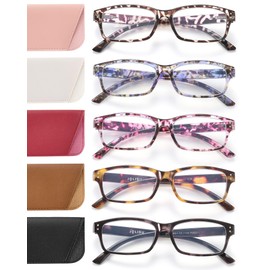 JOLISU Reading Glasses for Women Men - 5 Pack Ladies Stylish Readers Computer Eyeglasses W/Spring Hinge - Blue Light Blocking Glasses Anti Eyestrain 2.25