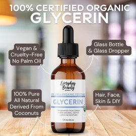 100% Organic Glycerin - For Skin & Hair - Food Grade - USDA Certified - Not From Palm Oil - Perfect Skin and Hair Moisturizer - 1 Fl Oz Glass Bottle & Dropper