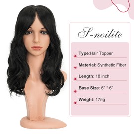 S-noilite Hair Toppers for Women 18 inch Synthetic Hair Pieces Lace Base Toppers 4 Clips in Wiglets Fringe for Ladies with Thinning Hair Loss Hair Extensions Wigs,Curly Wavy Dark Black