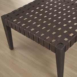 Ball & Cast Mid Century Daybed Faux Leather Woven Chaise Lounge Weave Leather Bench, 58 Inch Dark Brown