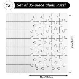 ElevaPulse Set of 12 Jigsaw Puzzles, White Blank Puzzle for Painting, DIY Mini Puzzle Children, Creative Craft Set for Children's Birthday Parties and Art Projects, 15 x 10 cm