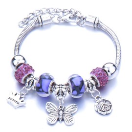 Yean Girls Bracelets Charm Bracelet Purple Resin Bead Bracelet Butterfly Pendant Hand Chain Adjustable Jewelry for Sisters Women Christmas Birthday, Resin