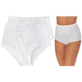 Ellen Tracy Women's Perfect Shape Control Brief with Dot Mesh, White, X-Large (Pack of 2)