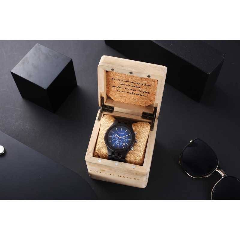 woodwear Men's Wooden Watch Night Blue Lagoon Dream Dawn, black,